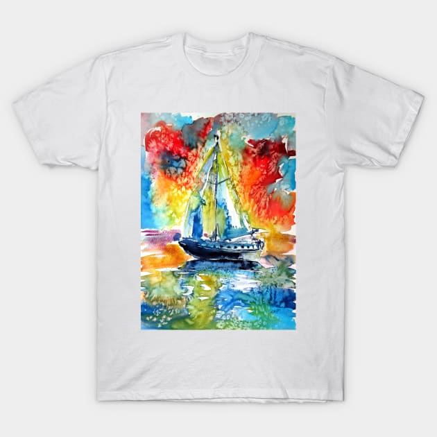 Sailboat at sunrise T-Shirt by kovacsannabrigi